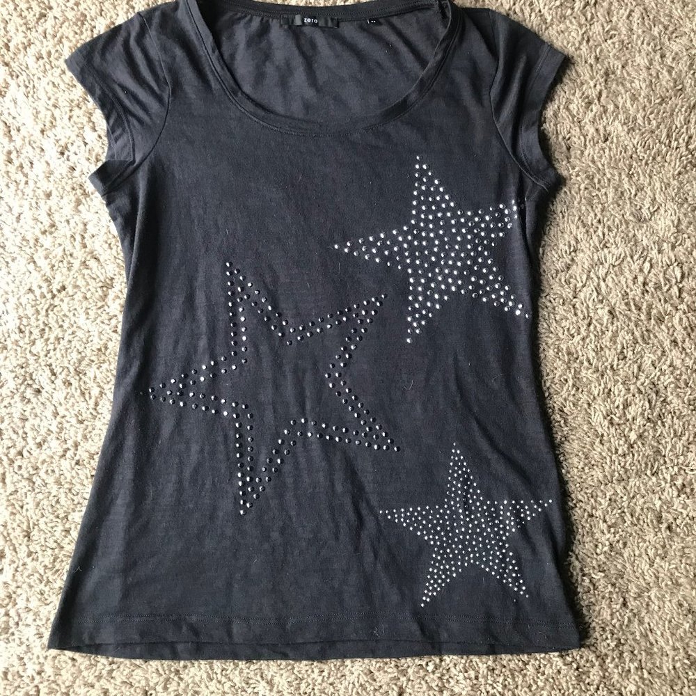 Zero Tee with sparkly stars, size 34 / XS
